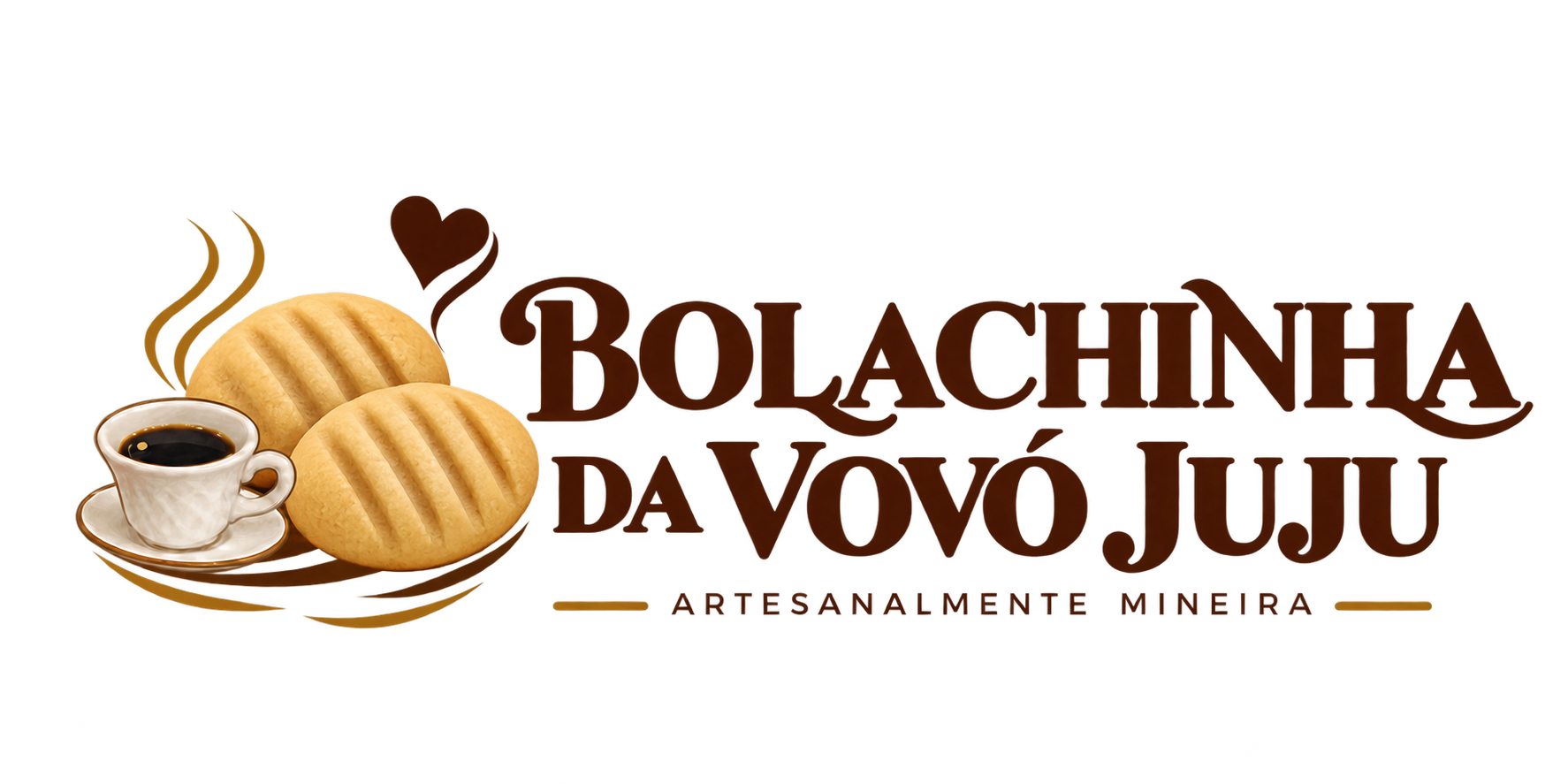 Bolachinha da Vovó Juju — Artesanalmente Mineira — logo com café e duas bolachinhas ovais com marcas de garfo